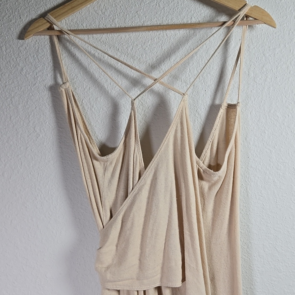 FREE PEOPLE Beach Lilo Wrap Beige Midi Dress Sz M - Picture 10 of 11